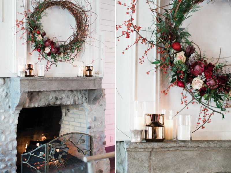 Fireplace with winter wreath