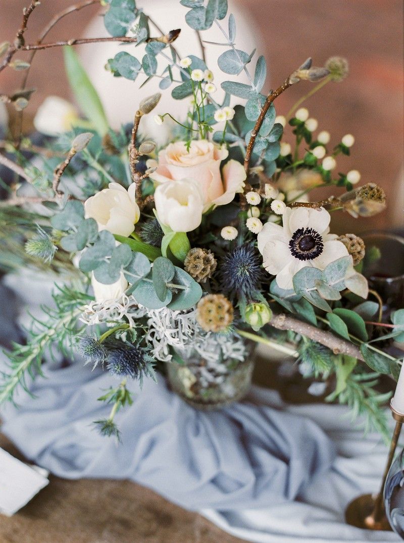 Winter wedding floral table display