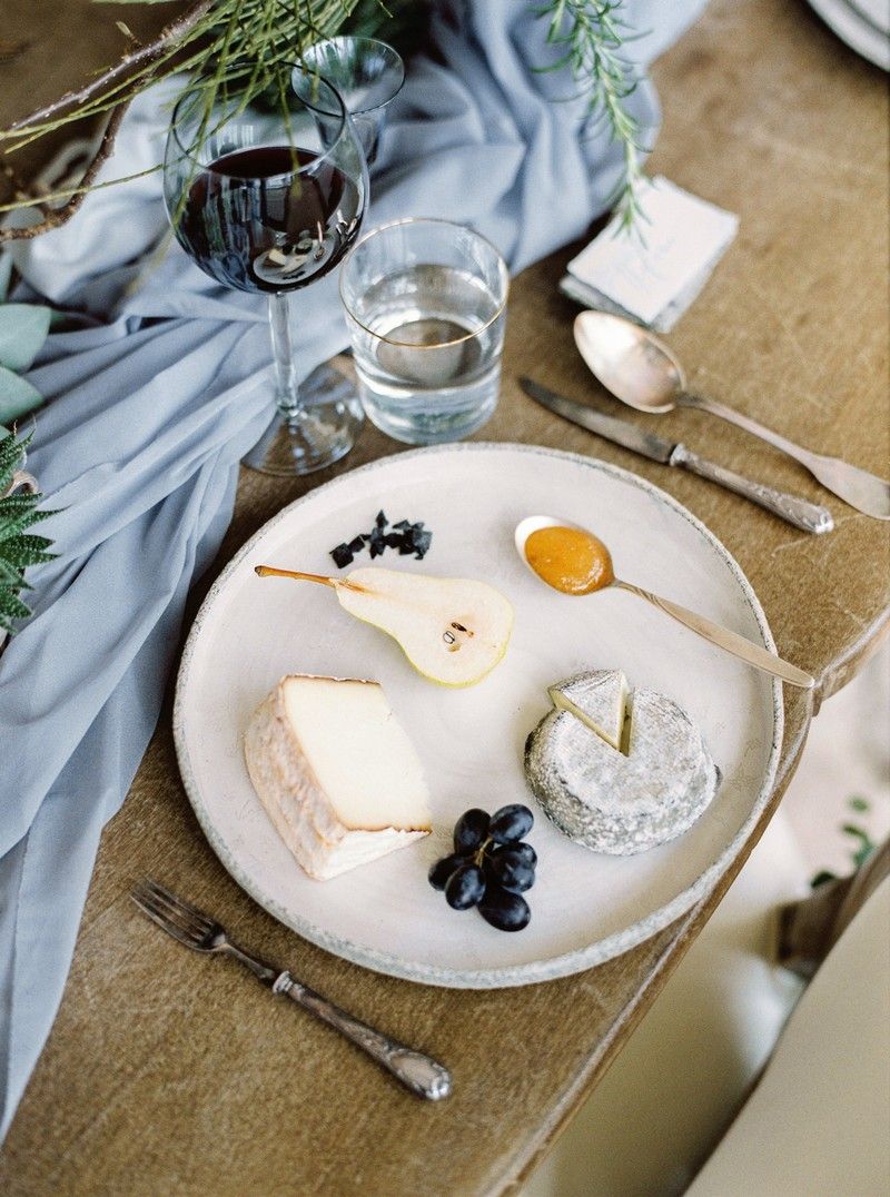 Cheese and pear on wedding plate