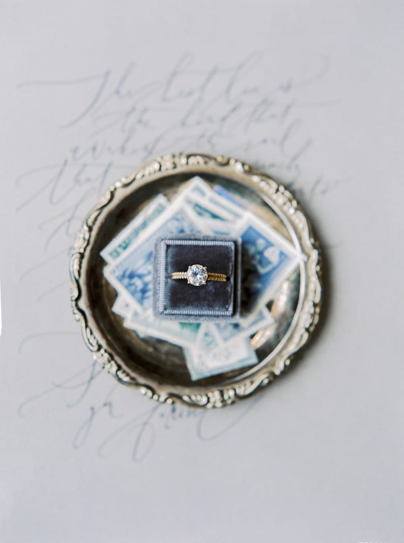 Wedding ring on top of stamps