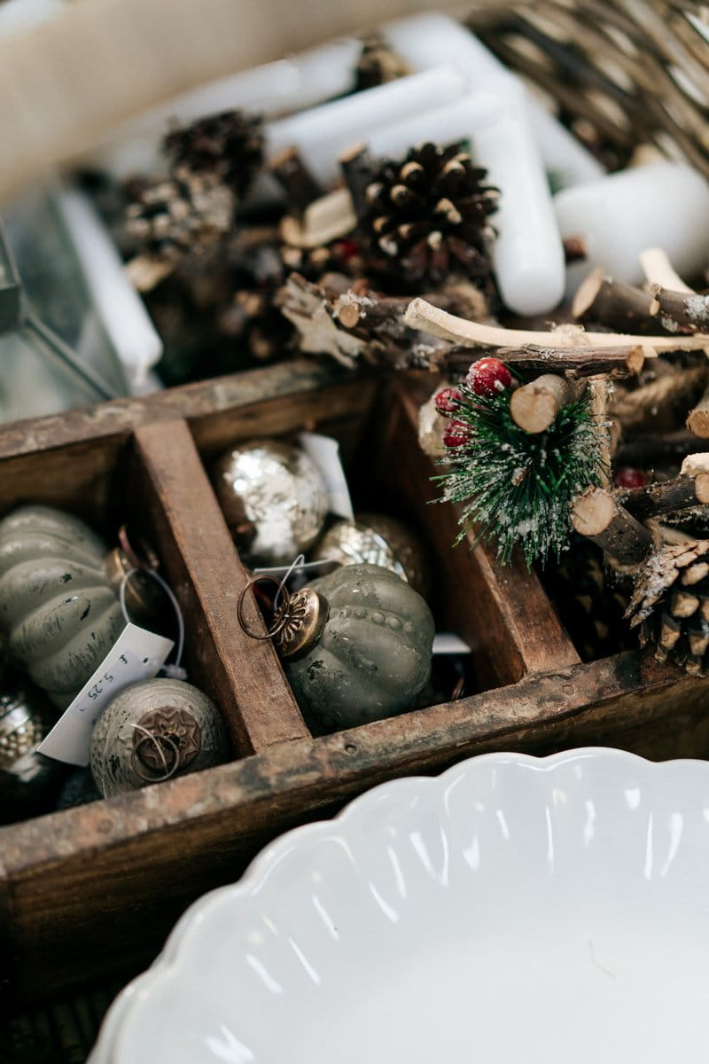 Box of Christmas decorations