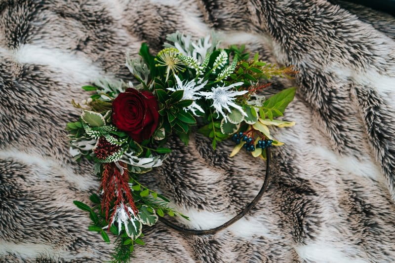 Foliage and rose floral hoop