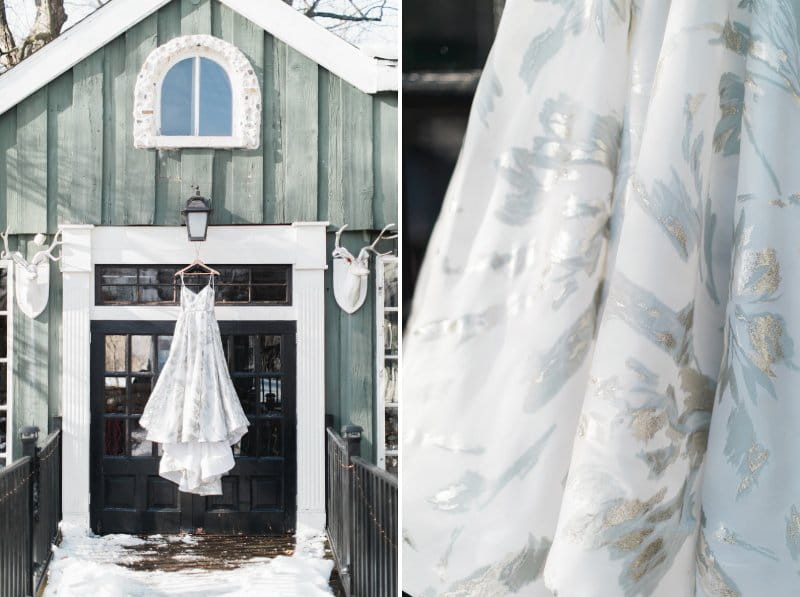 Wedding dress hanging in doorway of Willowbrook Mill, Michigan