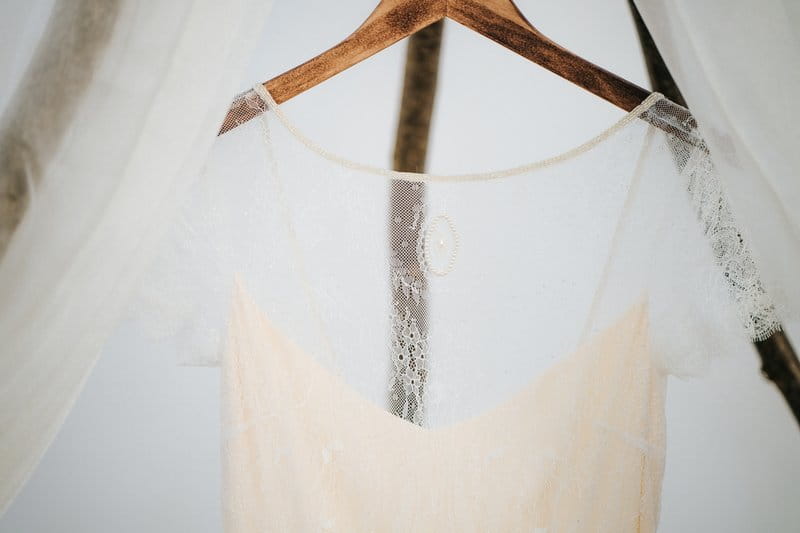 Close up of detail on wedding dress