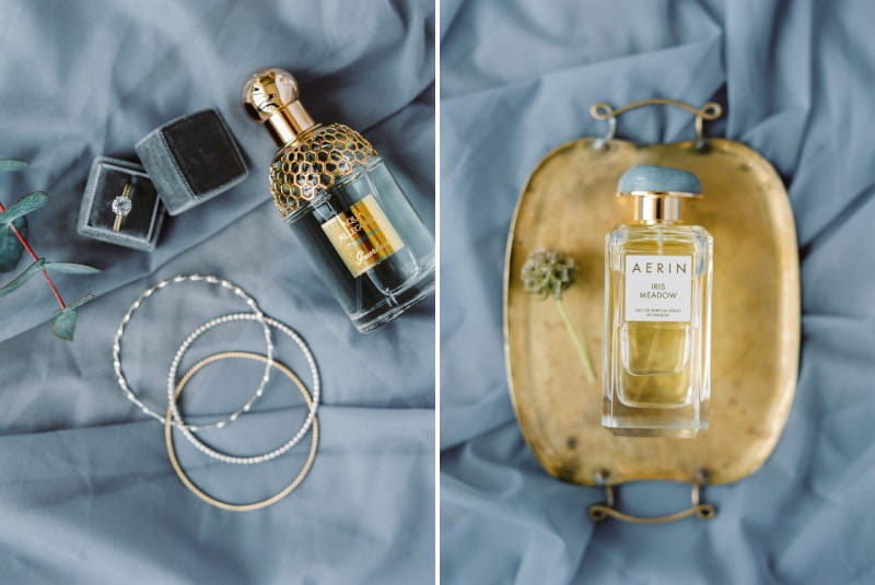 Perfumes on grey cloth