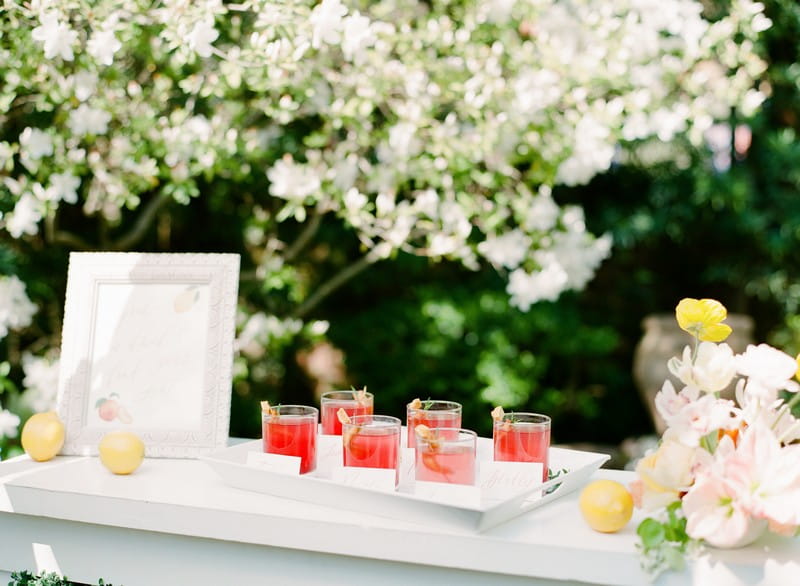 Tray of wedding welcome drinks