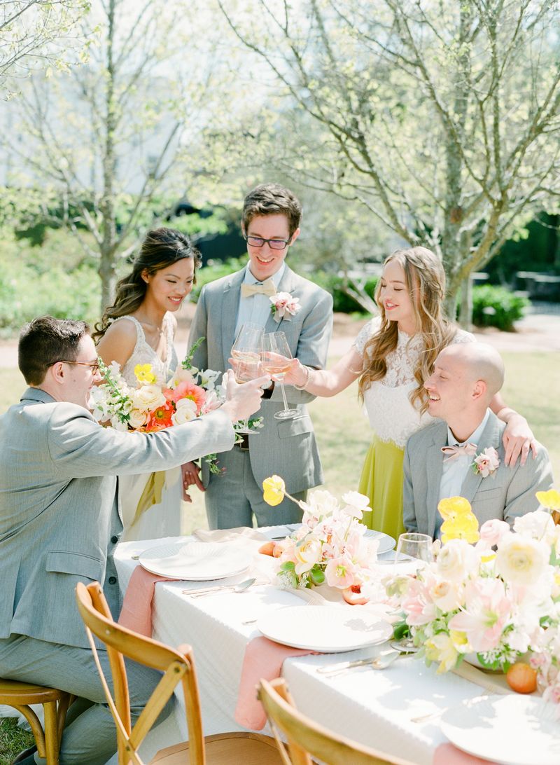 Wedding party raising toast