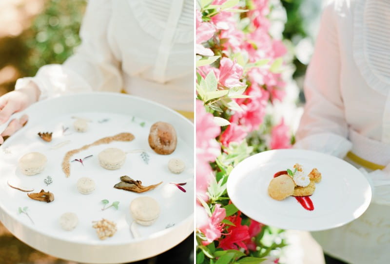 Trays of wedding food and dessert