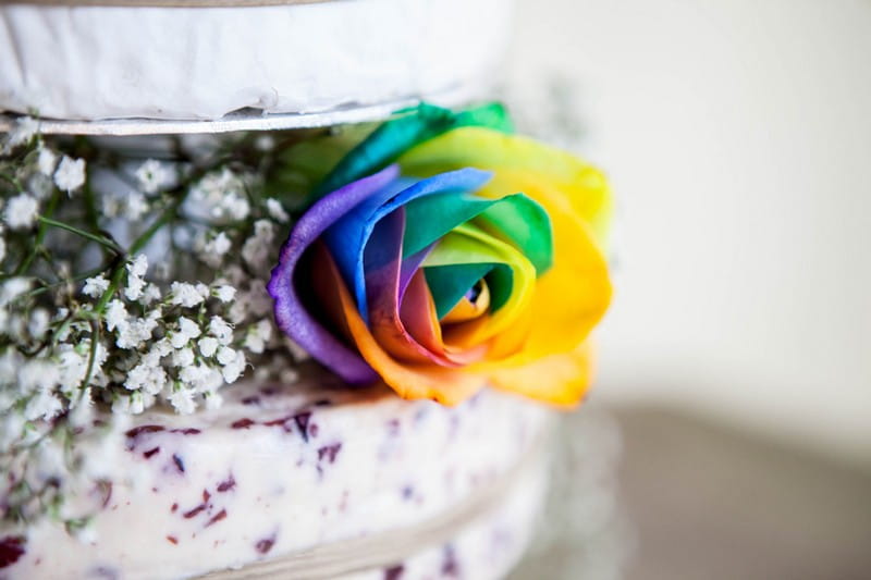 Multicoloured rose on cheese wedding cake