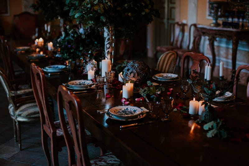 Wedding table with decadent winter styling