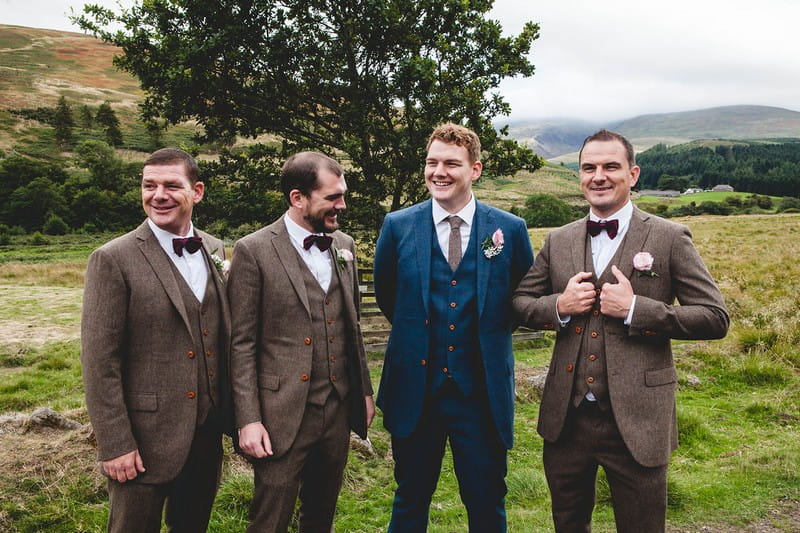 Groom and groomsmen in tweed suits