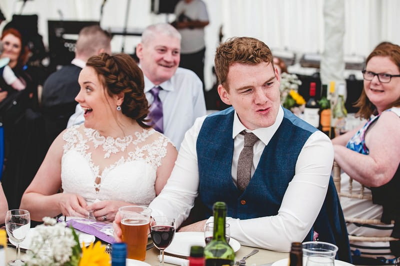 Bride and groom's reactions to wedding speech