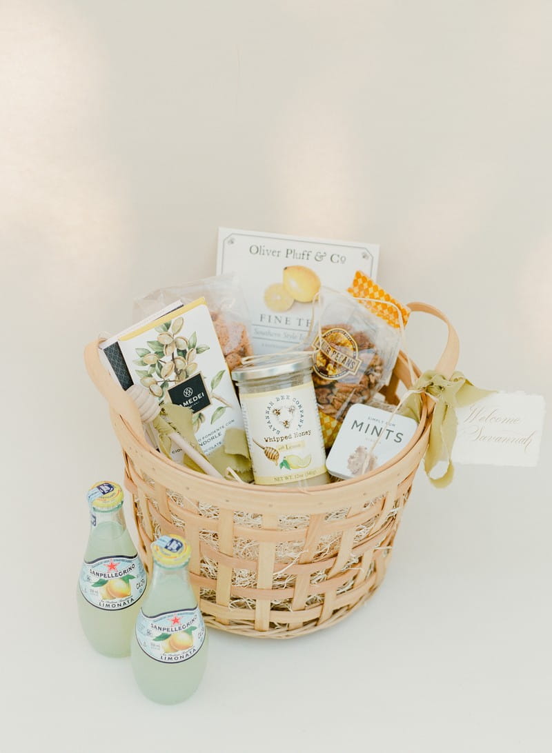 Basket of wedding welcome gifts