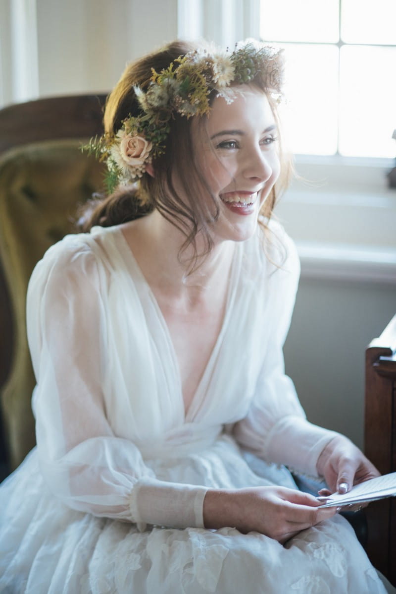 Bride happy after reading wedding day letter