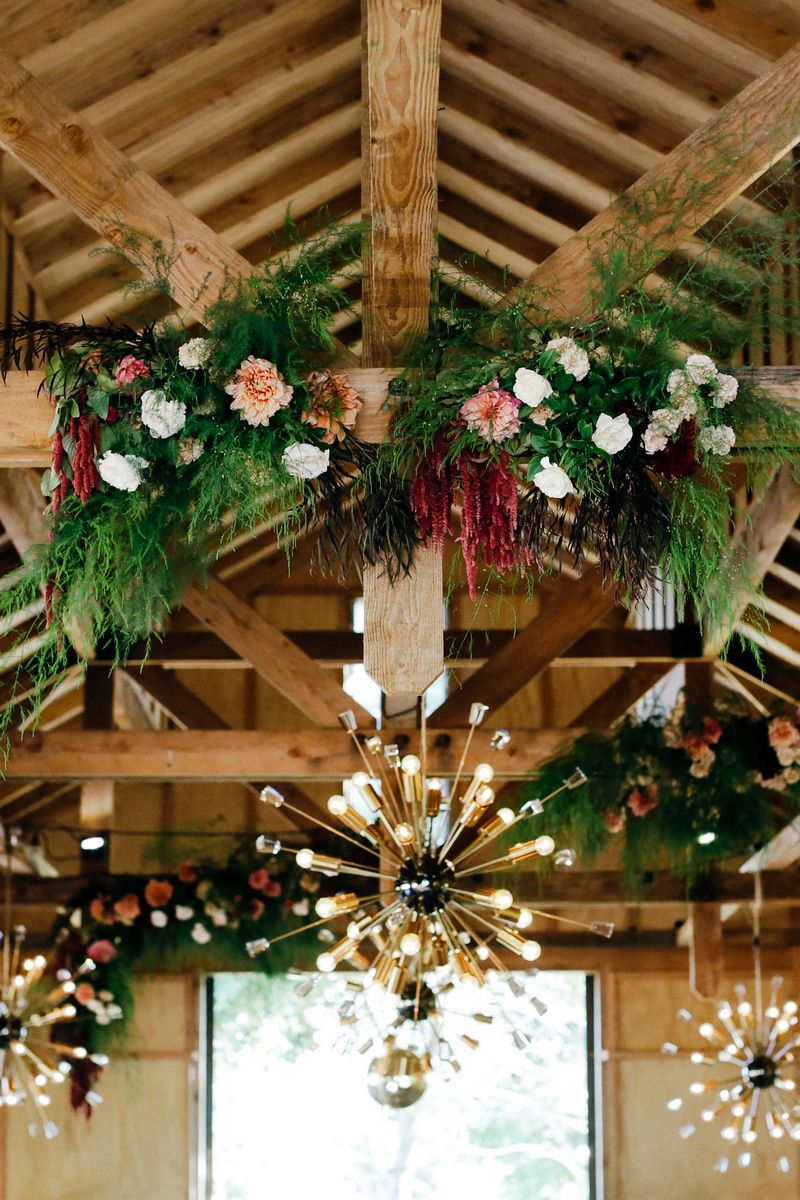 Flower and foliage garland on beam