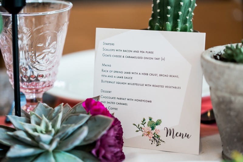 Wedding menu with cactus motif