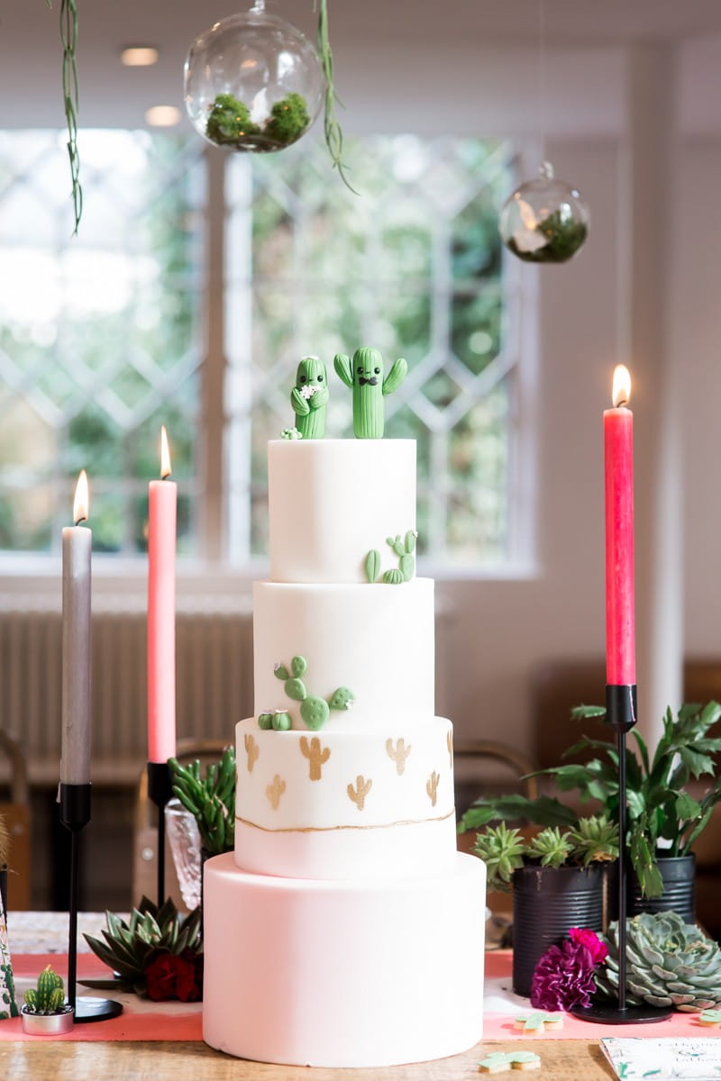 Wedding cake with cactus decoration