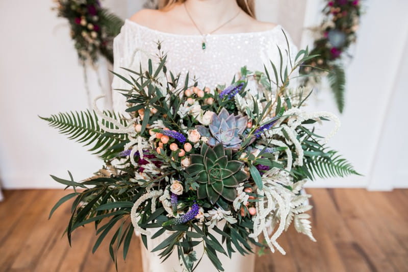 Bridal bouquet with foliage, succulents and flowers