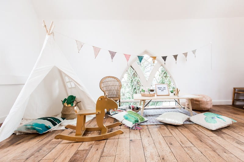 Children's wedding play area with tipi