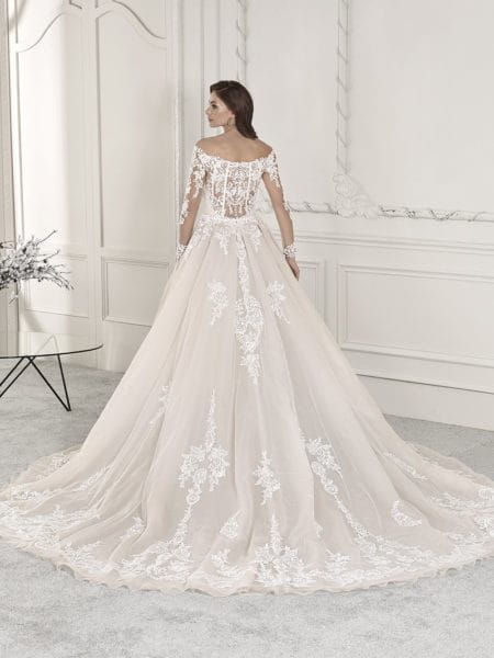 Back of 856 Wedding Dress with Train from the Demetrios Starlight 2019 Bridal Collection