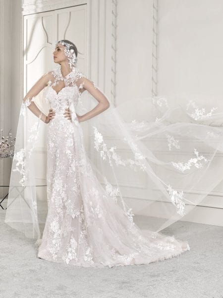 869 Wedding Dress with Cape from the Demetrios Starlight 2019 Bridal Collection