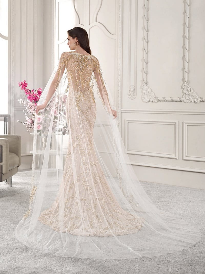 Back of 886 Wedding Dress with Cape from the Demetrios Starlight 2019 Bridal Collection