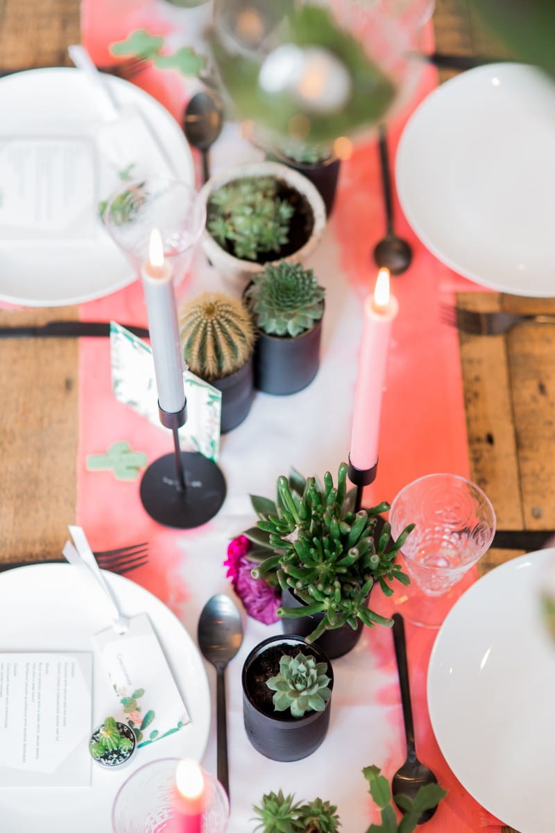 Cactus on Living Coral Table Runner