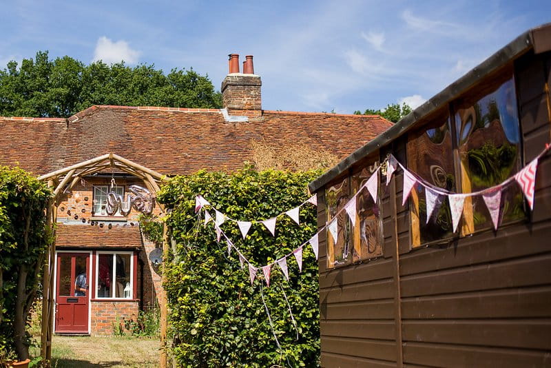 Bunting outside house