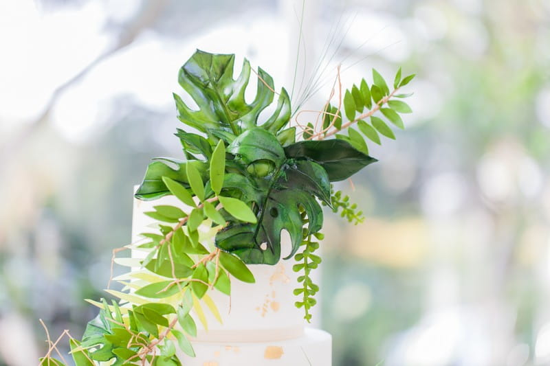 Tropical palm leaf wedding cake topper