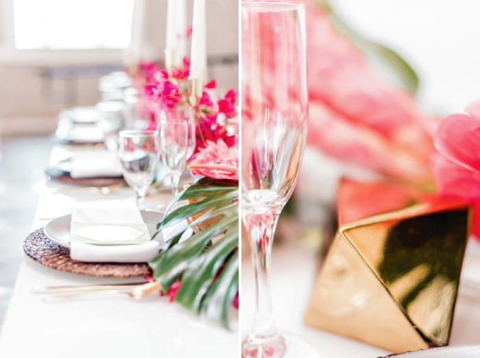 Gold table wedding decoration and glasses