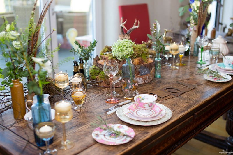 Rustic wedding table with countryside themed styling