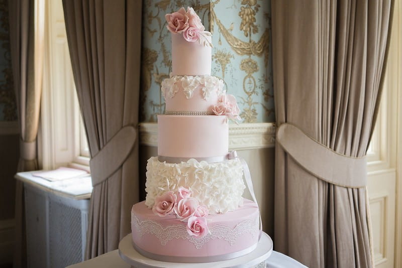 Five-tier pink wedding cake