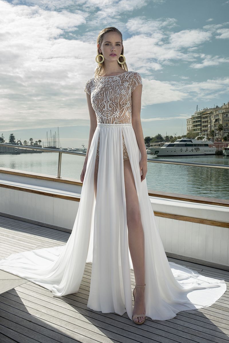 DR273T Bodysuit with DR269S Skirt from the Demetrios Destination Romance 2019 Bridal Collection