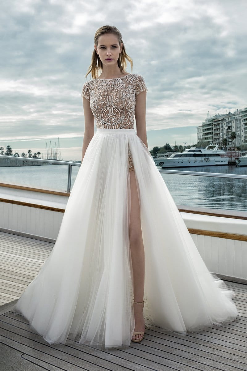 DR273T Bodysuit with DR272S Skirt from the Demetrios Destination Romance 2019 Bridal Collection