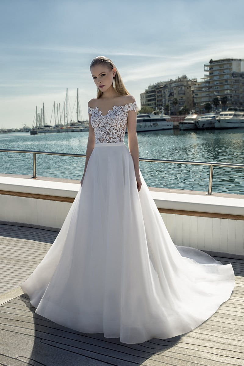 DR274T Bodysuit with DR268S Skirt from the Demetrios Destination Romance 2019 Bridal Collection