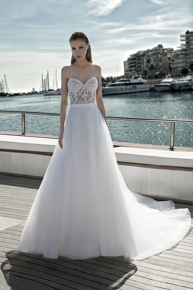 DR275T Bodysuit with DR268S Skirt from the Demetrios Destination Romance 2019 Bridal Collection