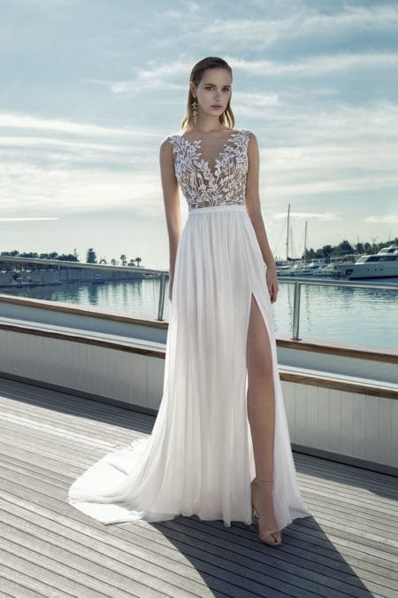 DR277T Bodysuit with DR271S Skirt from the Demetrios Destination Romance 2019 Bridal Collection