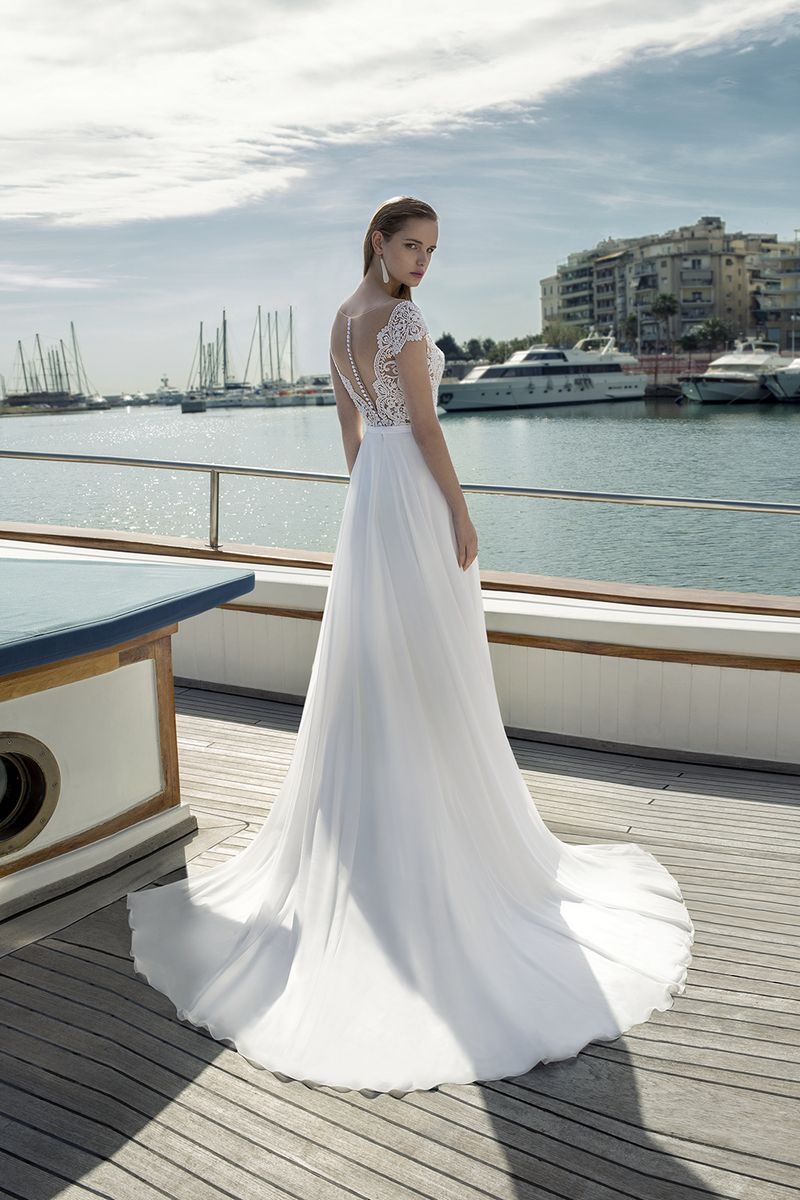 Back of DR278T Bodysuit with DR270S Skirt from the Demetrios Destination Romance 2019 Bridal Collection