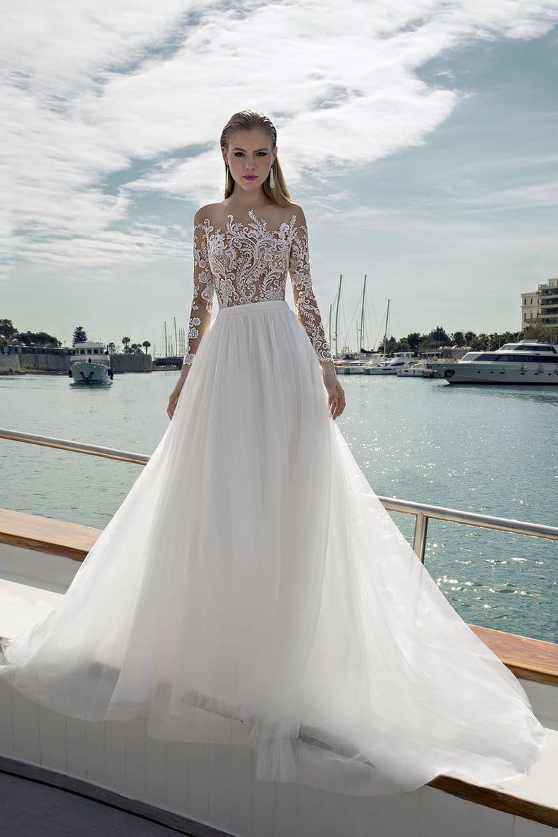 DR279T Bodysuit with DR266S Skirt from the Demetrios Destination Romance 2019 Bridal Collection