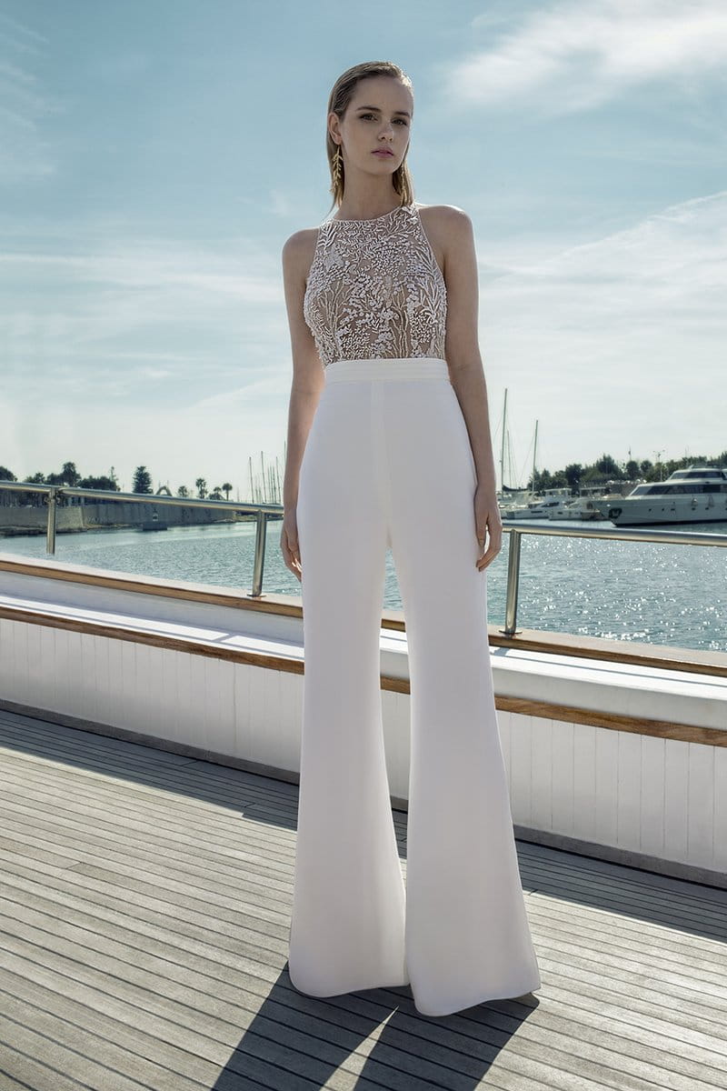 DR283T Bodysuit with DR265P Trousers from the Demetrios Destination Romance 2019 Bridal Collection