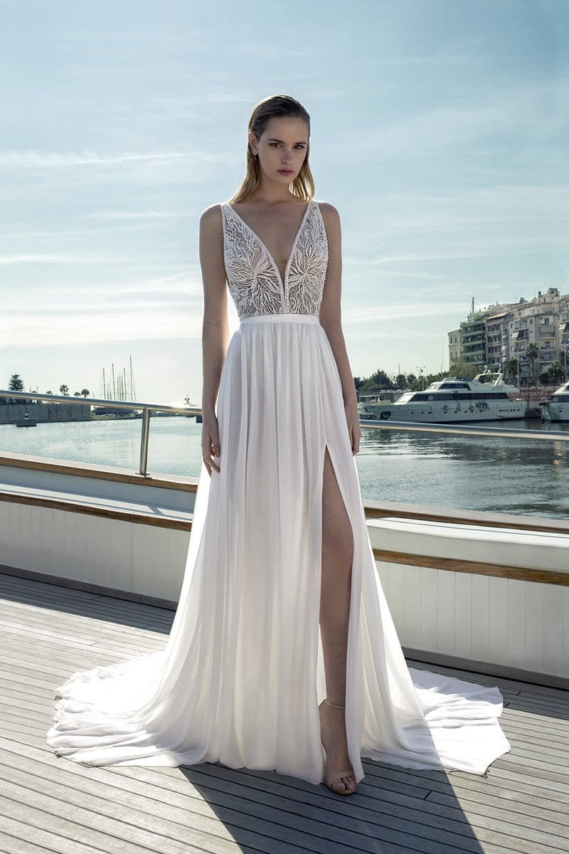 DR286T Bodysuit with DR271S Skirt from the Demetrios Destination Romance 2019 Bridal Collection