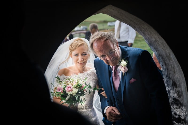 Father about to lead bride into wedding ceremony - Picture by Darley & Underwood Photography