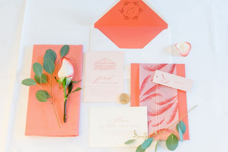 Bridal shower stationery in coral colour