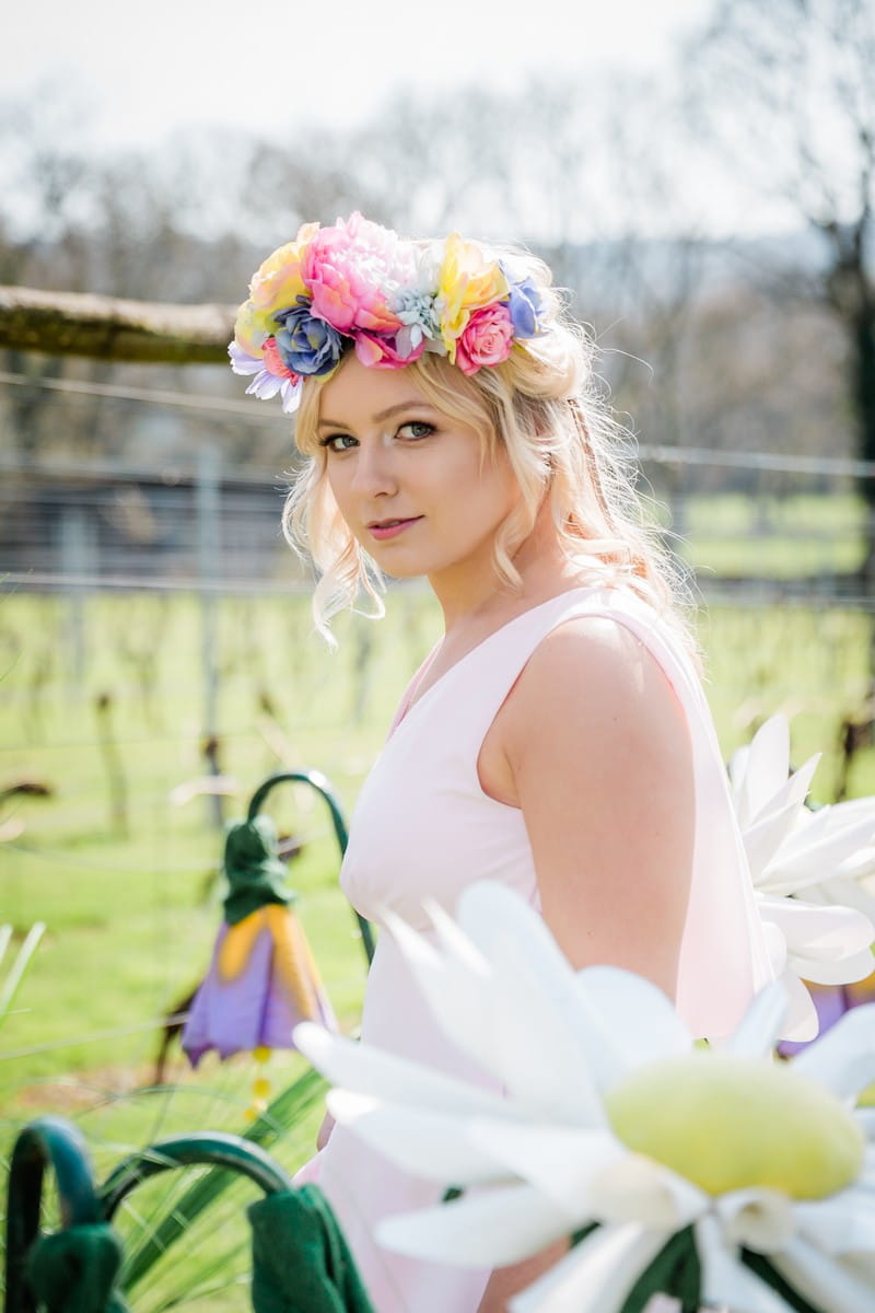 Bridesmaid with colourful flower crown