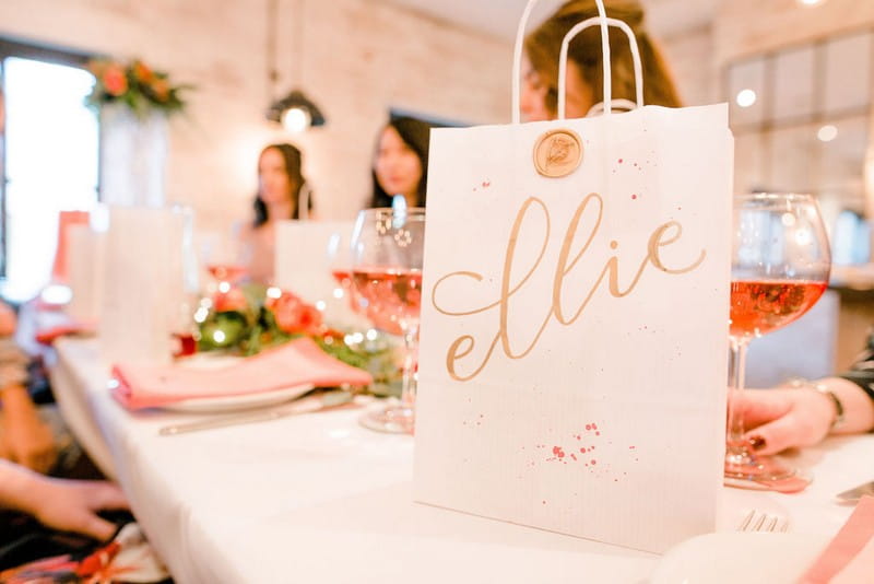 Personalised bridal shower bag on table