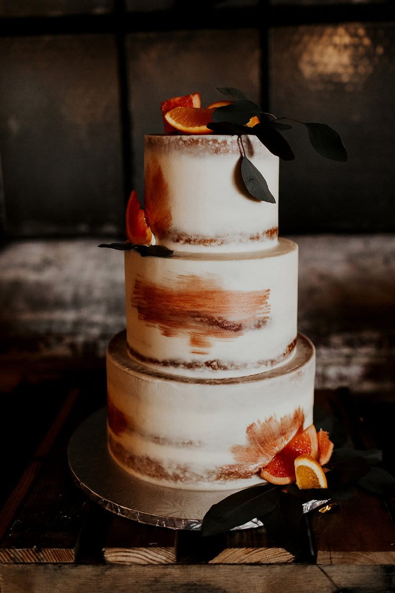 Wedding cake with copper and orange detail