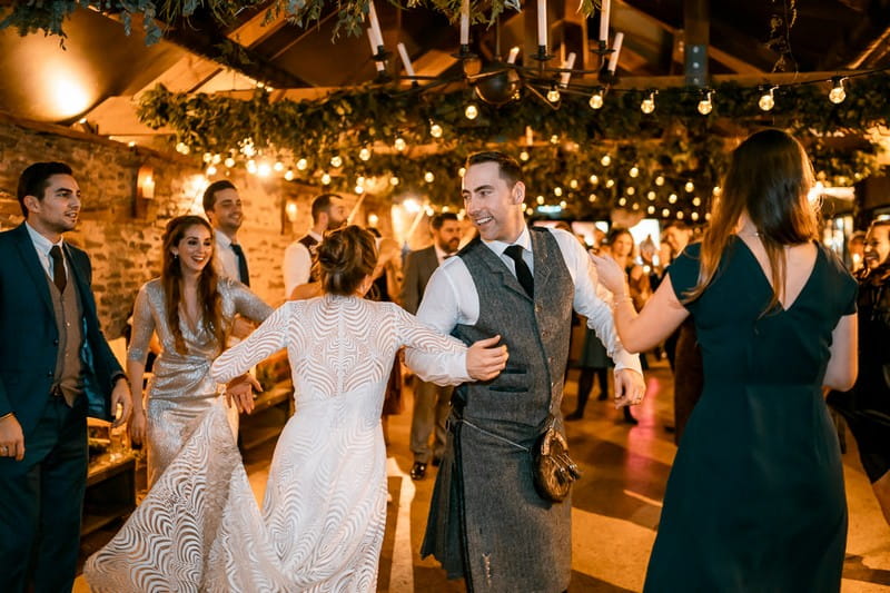 Bride and groom Irish dancing