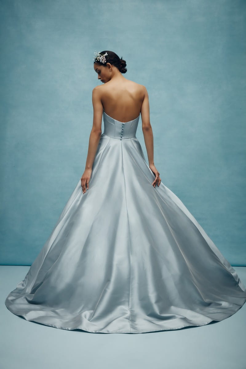 Back of Emory Wedding Dress in Steel Blue from the Anne Barge Spring 2020 Bridal Collection