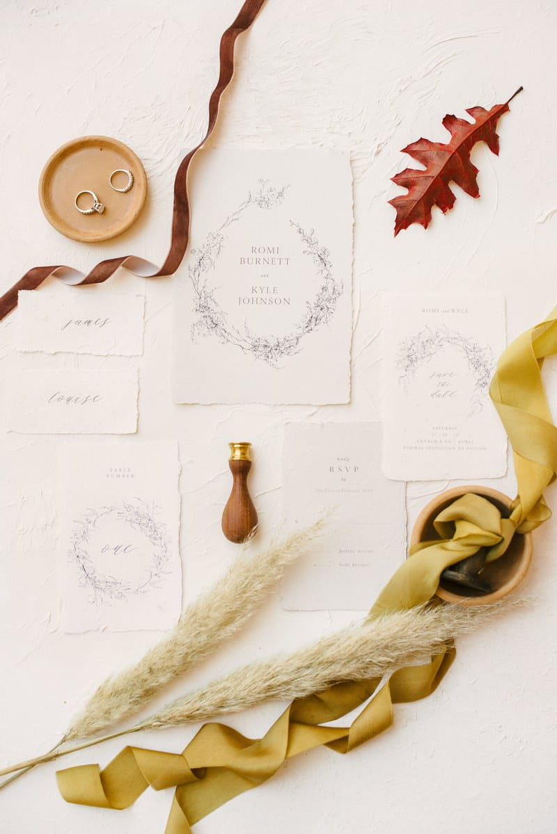 Rustic wedding stationery with textured paper