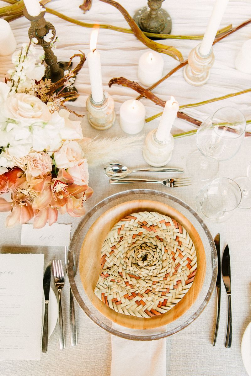 Elegant, rustic wedding place setting